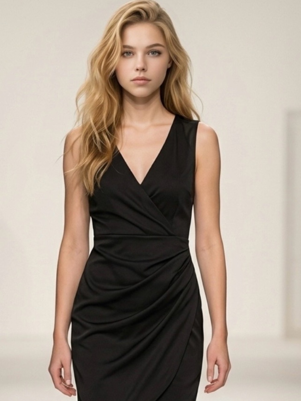 All Saints Black Ruched Sheath Wrap Dress